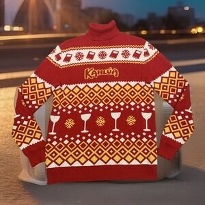 Kahlua Novelty Holiday Ugly Christmas Sweater Turtle Neck Red Yellow Men's Large
